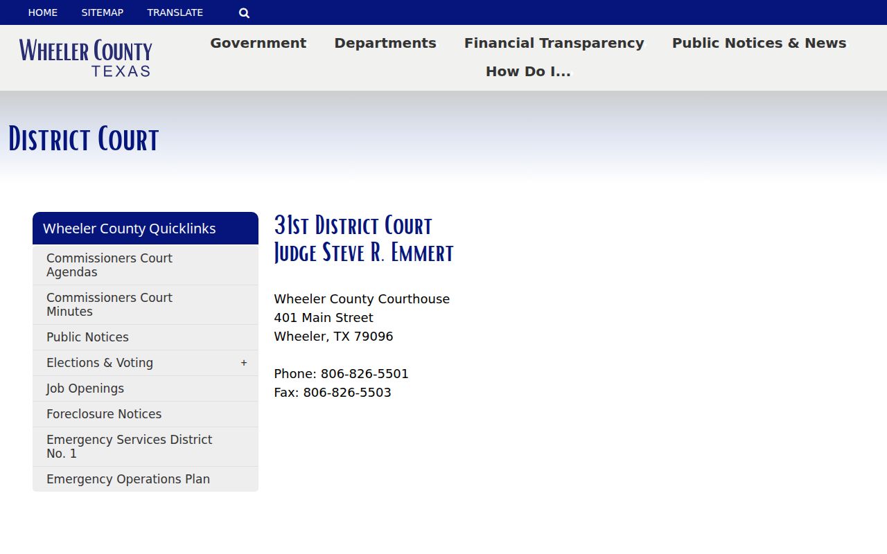 Official 31st District Court page for Wheeler County court dates