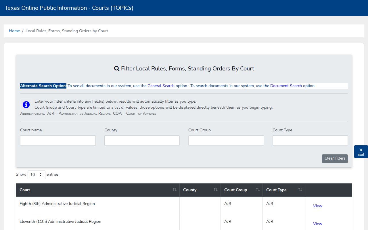Texas local rules search used for Wheeler County court settings