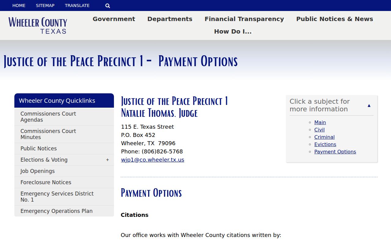 Wheeler County traffic ticket JP1 payment and alternatives