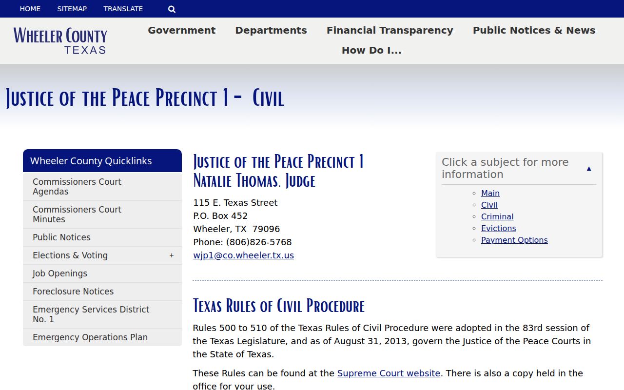 Wheeler County traffic court JP1 lower court categories